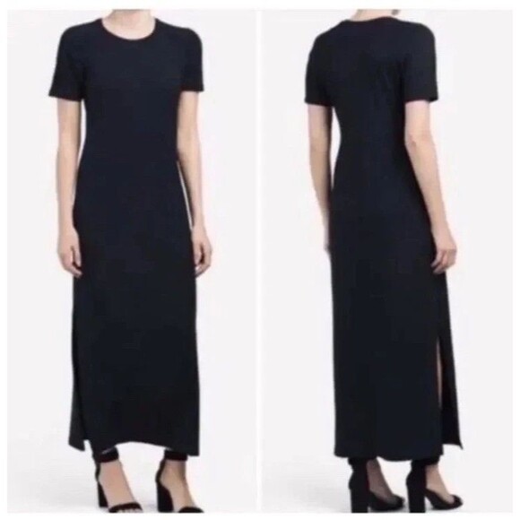 Elie Tahari womens Long Ribbed Knit Midi Maxi Dress size Small Black Slit $145 - Picture 1 of 5